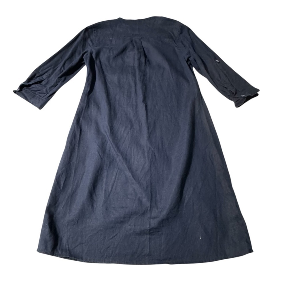 Malvin I ❤️ Linen Navy Shirt Dress Size M Button Front Midi Minimalist Classic - Picture 3 of 12